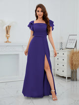 Graceful A-Line Slit Floor Length Chiffon Bridesmaid Dresses