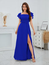 Graceful A-Line Slit Floor Length Chiffon Bridesmaid Dresses