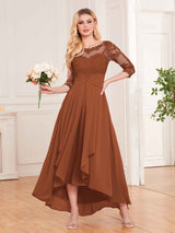 Graceful Illusion Half Sleeves High Low Lace Chiffon Mother of the Bride Dresses