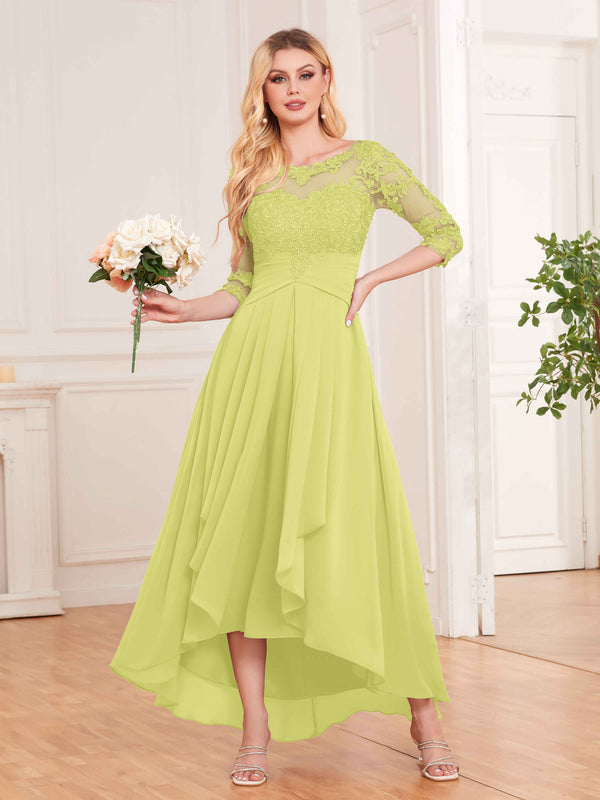Daffodil Graceful Illusion Half Sleeves High Low Lace Chiffon Mother of the Bride Dresses