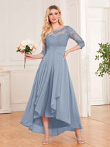 Graceful Illusion Half Sleeves High Low Lace Chiffon Mother of the Bride Dresses