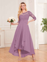Graceful Illusion Half Sleeves High Low Lace Chiffon Mother of the Bride Dresses