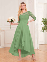 Graceful Illusion Half Sleeves High Low Lace Chiffon Mother of the Bride Dresses