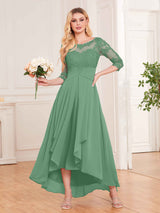 Graceful Illusion Half Sleeves High Low Lace Chiffon Mother of the Bride Dresses