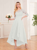Graceful Illusion Half Sleeves High Low Lace Chiffon Mother of the Bride Dresses