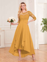 Graceful Illusion Half Sleeves High Low Lace Chiffon Mother of the Bride Dresses