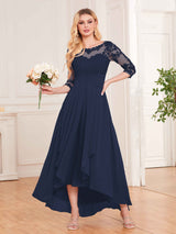 Graceful Illusion Half Sleeves High Low Lace Chiffon Mother of the Bride Dresses