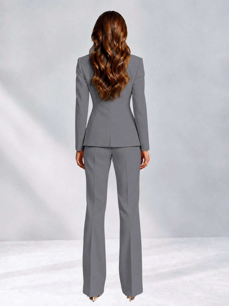 Gray 2 Pieces Slim Fit One Button Women's Suits for Commuting