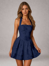 Free Shipping Halter Neck Floral Lace-Up Mini Homecoming Dress