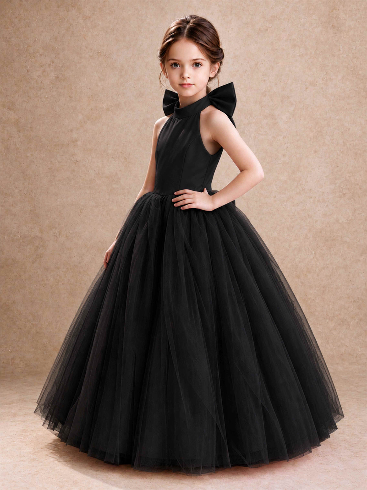 Halter Tulle Flower Girl Dress Backless Big Bow Princess Ball Gown