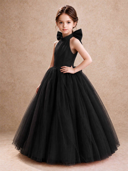 Halter Tulle Flower Girl Dress Backless Big Bow Princess Ball Gown