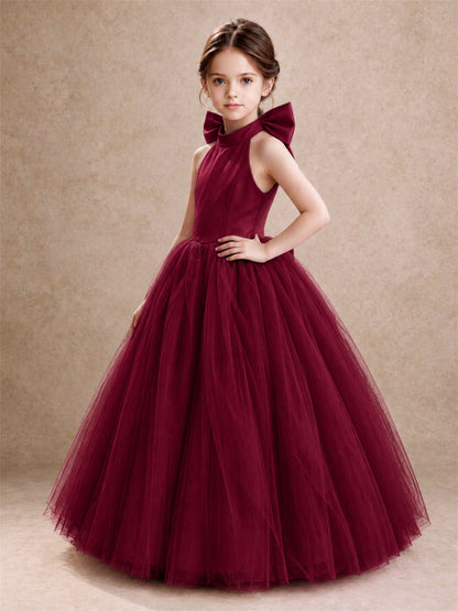 Halter Tulle Flower Girl Dress Backless Big Bow Princess Ball Gown