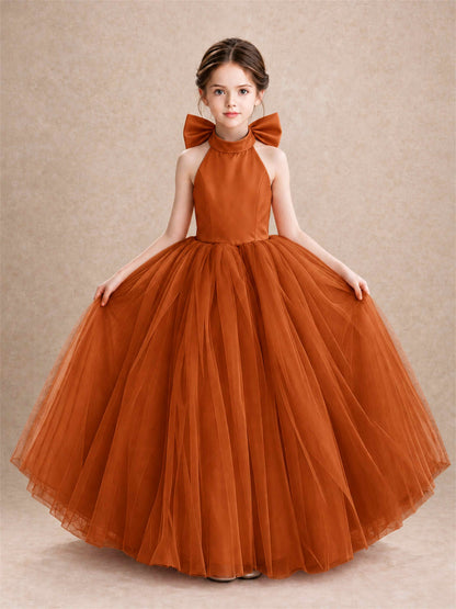 Halter Tulle Flower Girl Dress Backless Big Bow Princess Ball Gown
