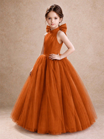 Halter Tulle Flower Girl Dress Backless Big Bow Princess Ball Gown
