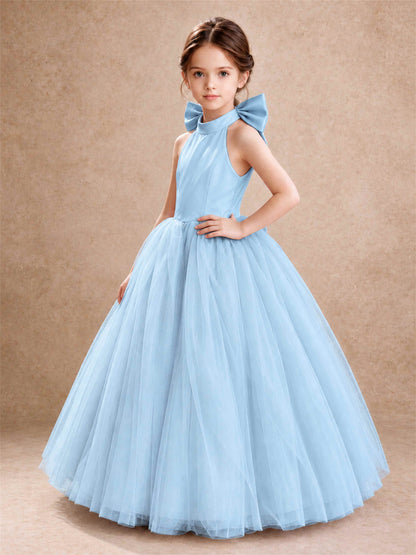 Halter Tulle Flower Girl Dress Backless Big Bow Princess Ball Gown