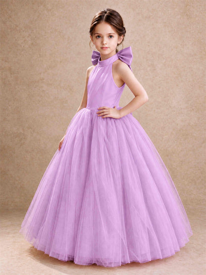 Halter Tulle Flower Girl Dress Backless Big Bow Princess Ball Gown
