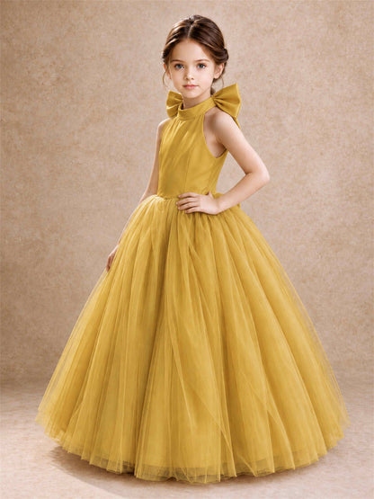 Halter Tulle Flower Girl Dress Backless Big Bow Princess Ball Gown