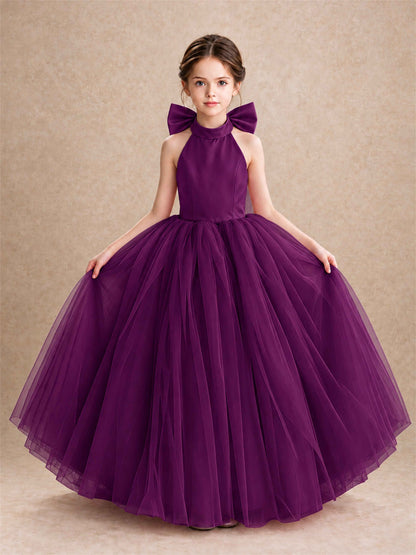 Halter Tulle Flower Girl Dress Backless Big Bow Princess Ball Gown