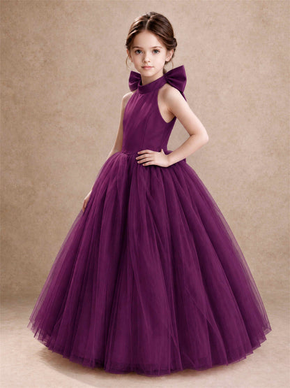 Halter Tulle Flower Girl Dress Backless Big Bow Princess Ball Gown
