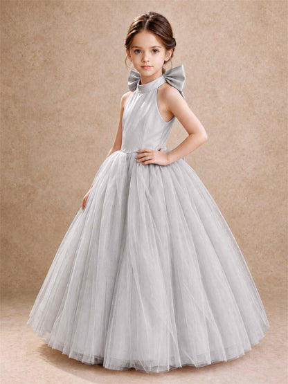 Halter Tulle Flower Girl Dress Backless Big Bow Princess Ball Gown