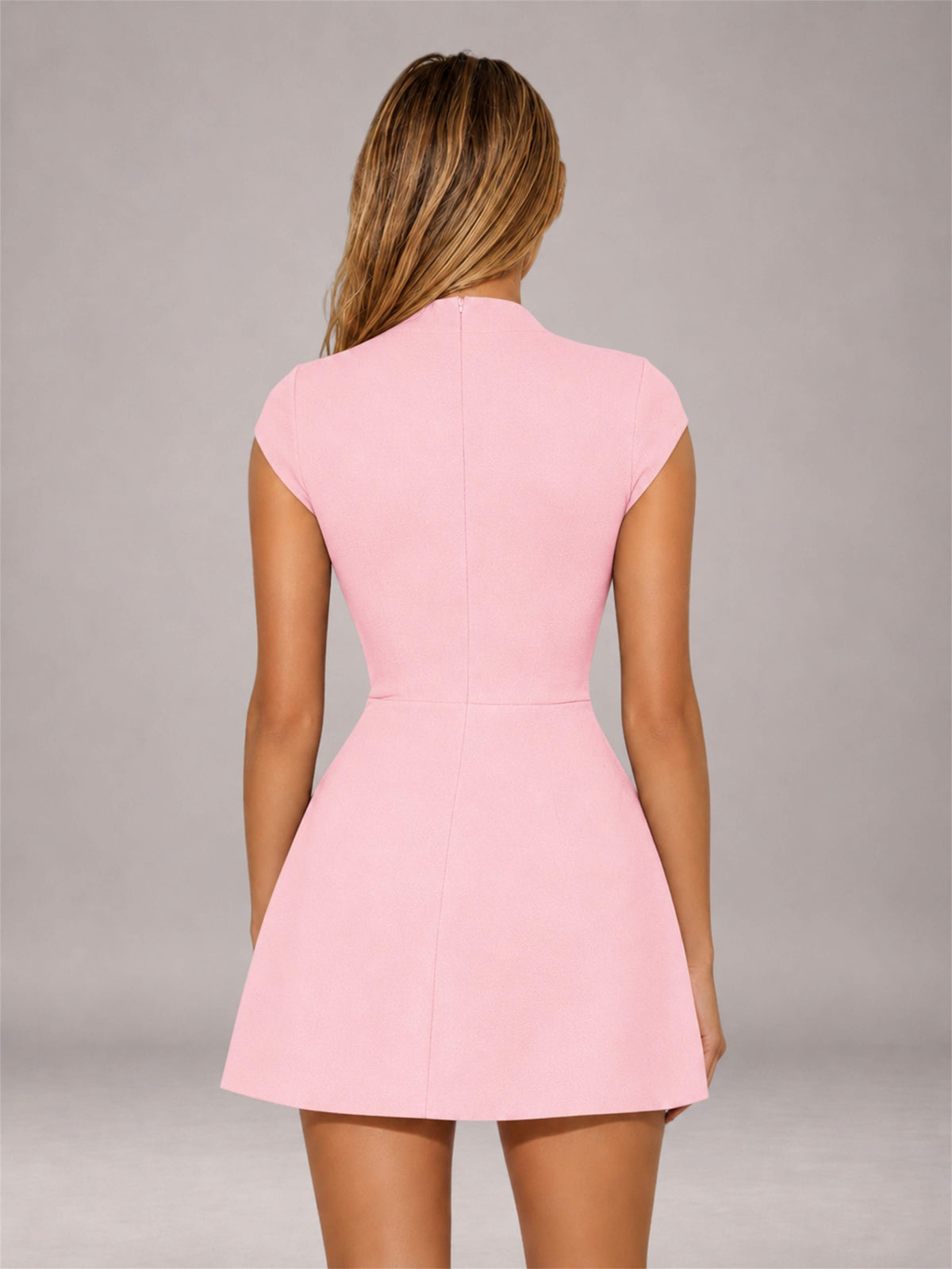 Blush Pink High Neck Cap Sleeve Fit Flare Mini Homecoming Dress