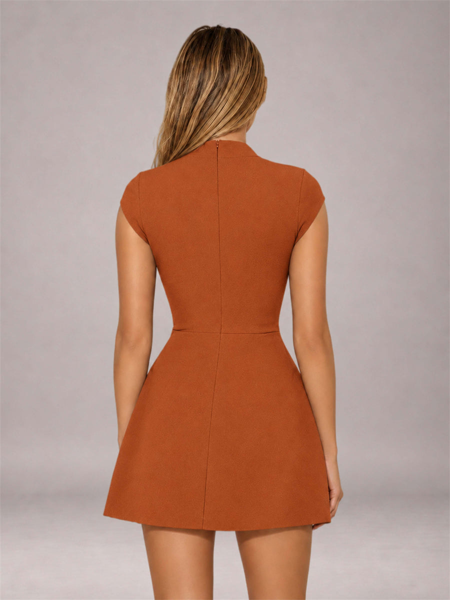 Burnt Orange High Neck Cap Sleeve Fit Flare Mini Homecoming Dress