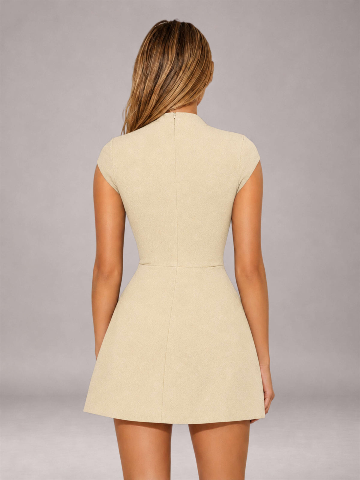 Champagne High Neck Cap Sleeve Fit Flare Mini Homecoming Dress
