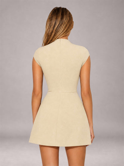 Champagne High Neck Cap Sleeve Fit Flare Mini Homecoming Dress
