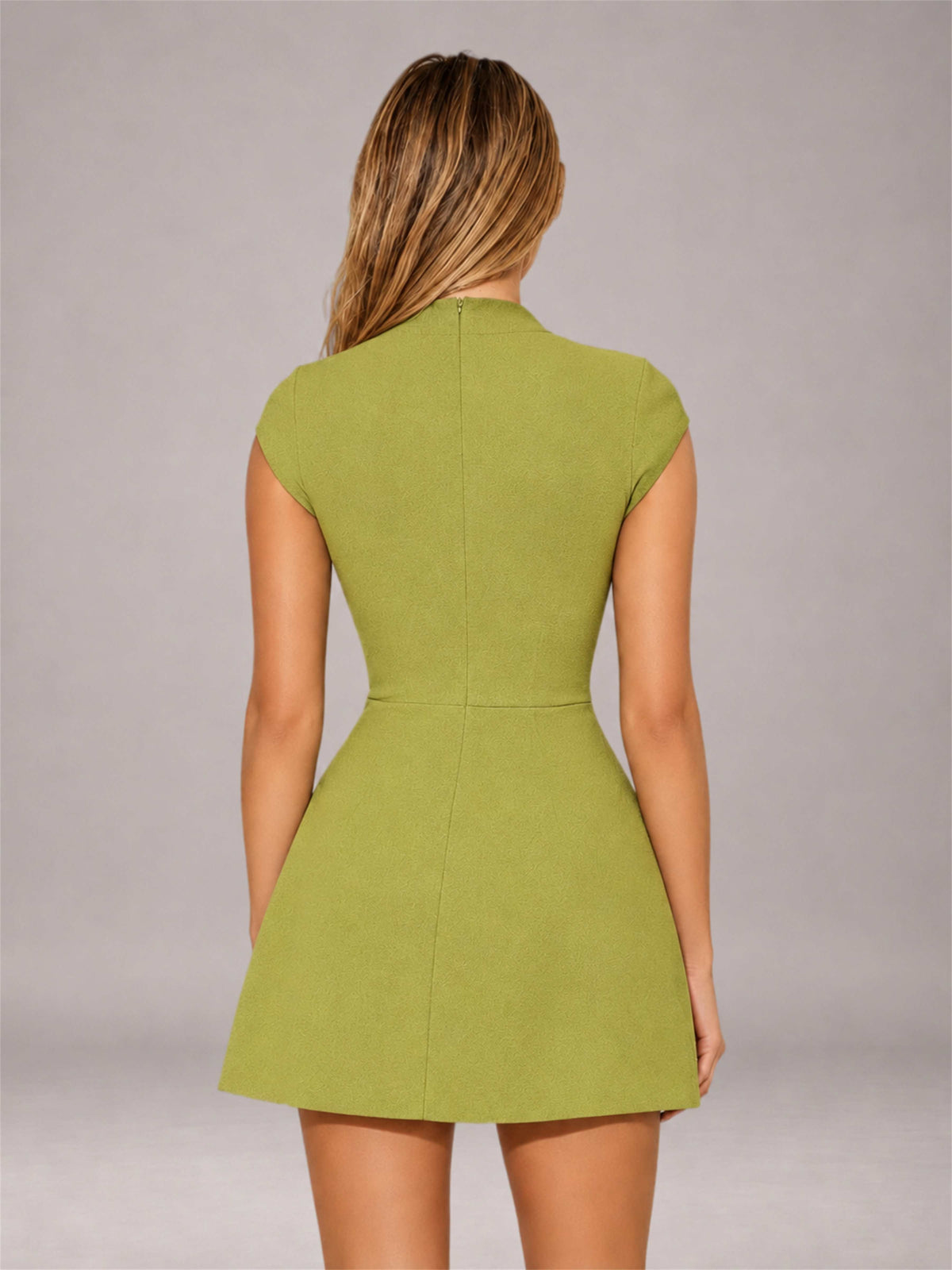 Chartreuse High Neck Cap Sleeve Fit Flare Mini Homecoming Dress