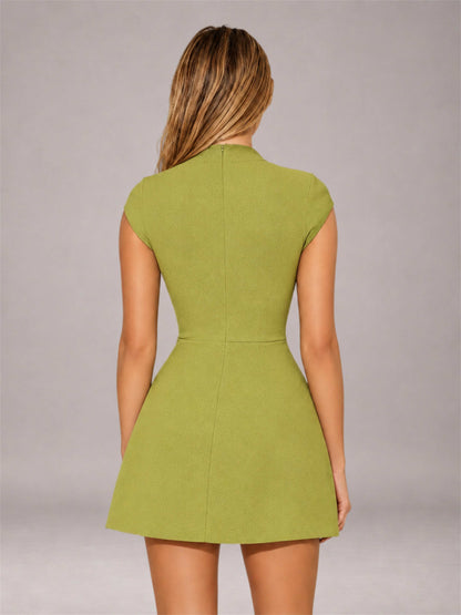 Chartreuse High Neck Cap Sleeve Fit Flare Mini Homecoming Dress
