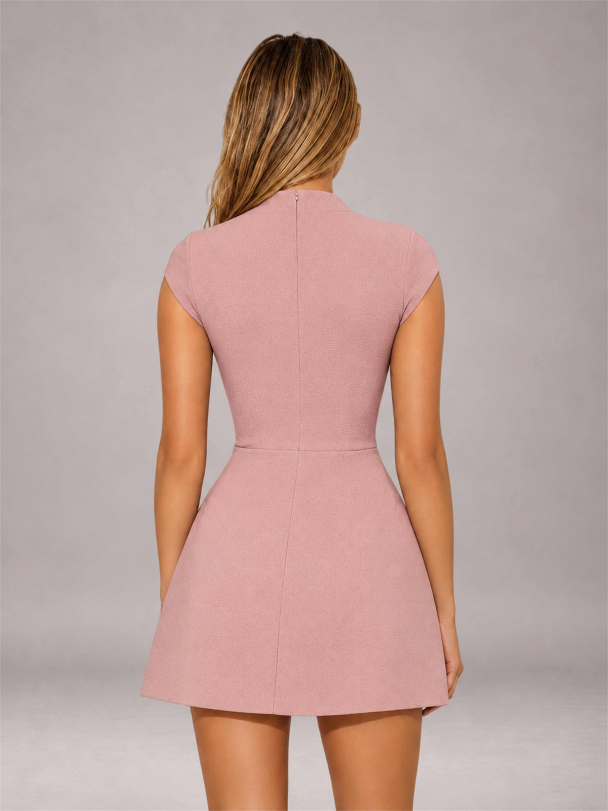 Dusty Rose High Neck Cap Sleeve Fit Flare Mini Homecoming Dress