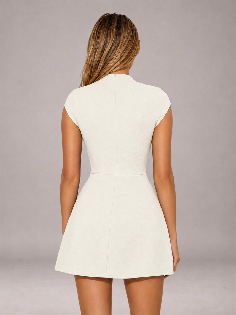 Ivory High Neck Cap Sleeve Fit Flare Mini Homecoming Dress