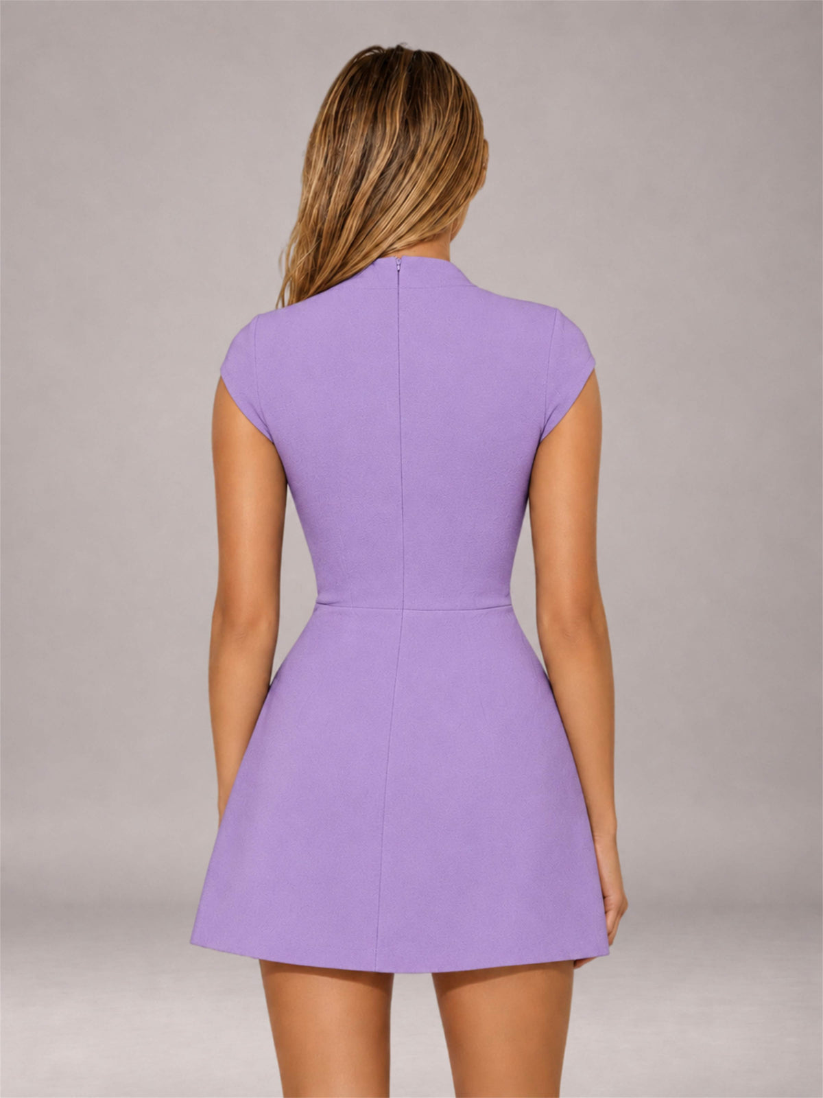 Lavender High Neck Cap Sleeve Fit Flare Mini Homecoming Dress