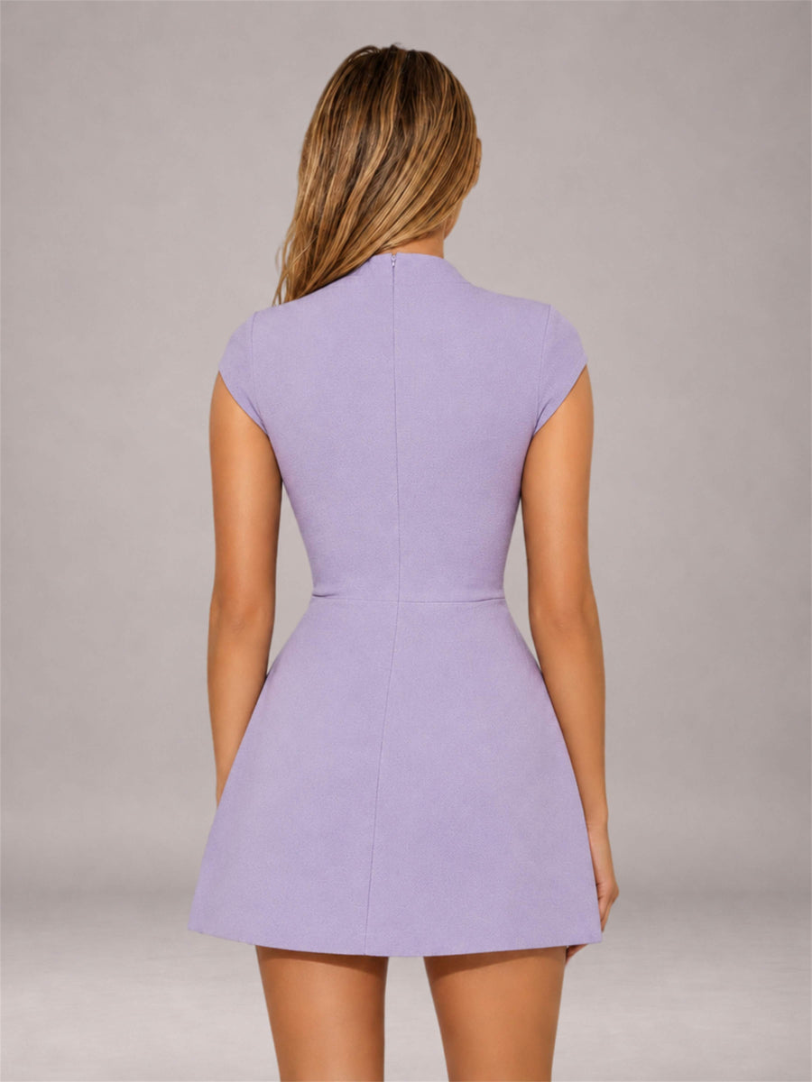 Lilac High Neck Cap Sleeve Fit Flare Mini Homecoming Dress