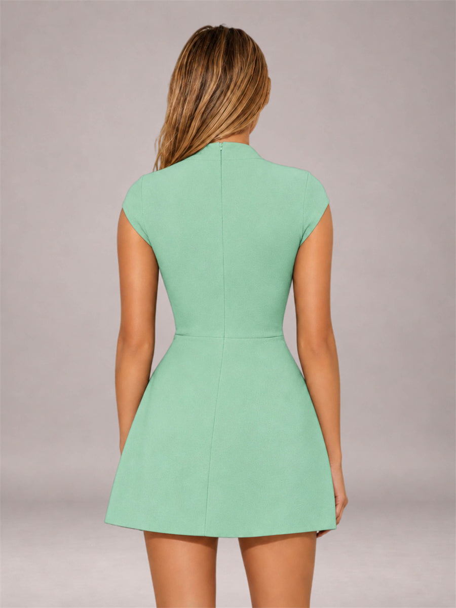 Mint Green High Neck Cap Sleeve Fit Flare Mini Homecoming Dress