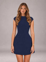 High Neck Cap Sleeve Fit Flare Mini Homecoming Dress