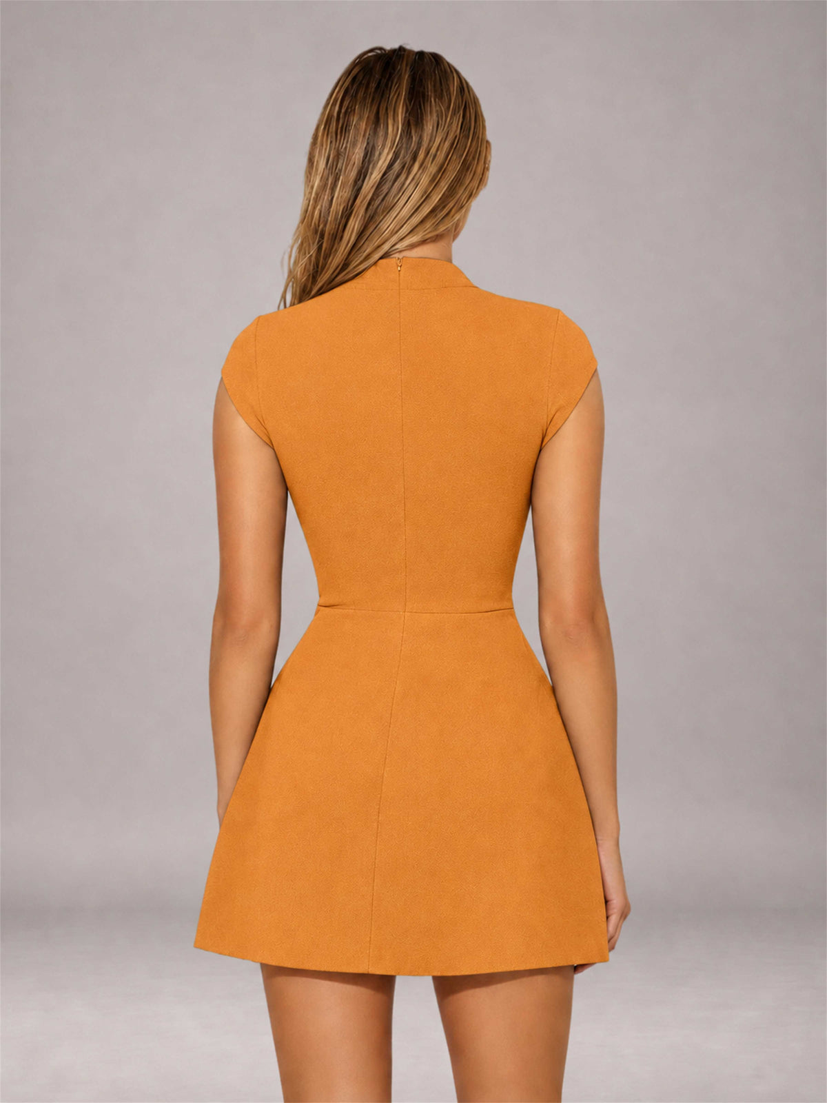 Orange High Neck Cap Sleeve Fit Flare Mini Homecoming Dress