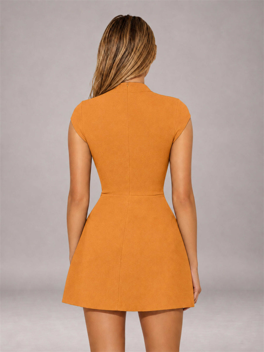 Orange High Neck Cap Sleeve Fit Flare Mini Homecoming Dress