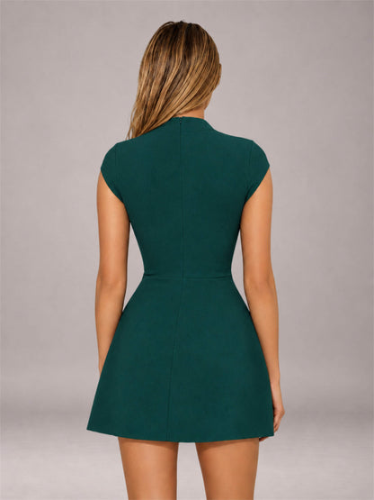 Peacock High Neck Cap Sleeve Fit Flare Mini Homecoming Dress