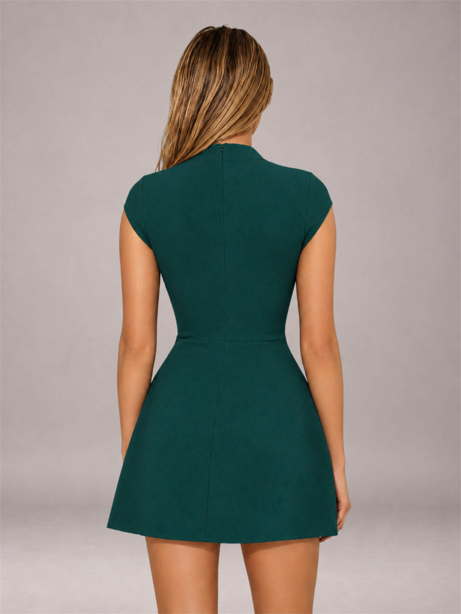 Peacock High Neck Cap Sleeve Fit Flare Mini Homecoming Dress