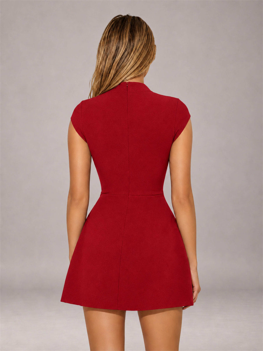 Red High Neck Cap Sleeve Fit Flare Mini Homecoming Dress