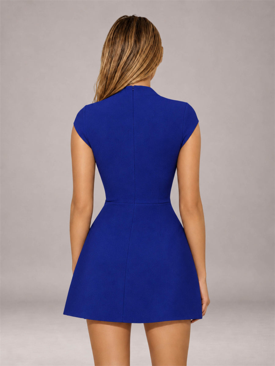 Royal Blue High Neck Cap Sleeve Fit Flare Mini Homecoming Dress