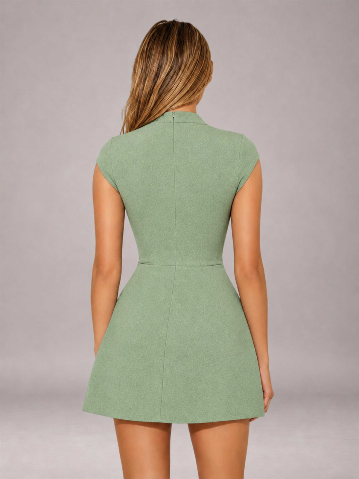 Sage Green High Neck Cap Sleeve Fit Flare Mini Homecoming Dress