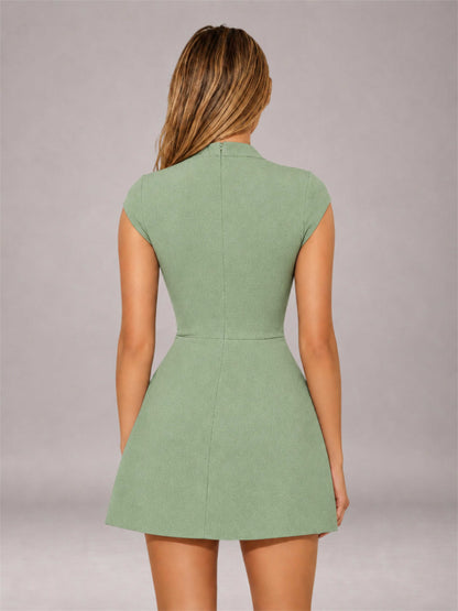 Sage Green High Neck Cap Sleeve Fit Flare Mini Homecoming Dress