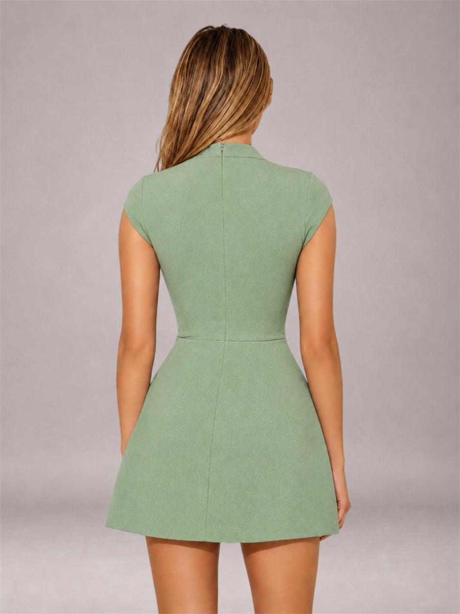 Sage Green High Neck Cap Sleeve Fit Flare Mini Homecoming Dress