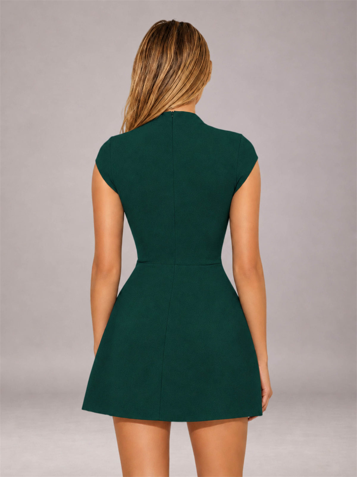 Teal High Neck Cap Sleeve Fit Flare Mini Homecoming Dress