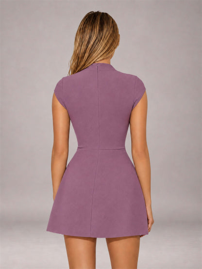 Wisteria High Neck Cap Sleeve Fit Flare Mini Homecoming Dress