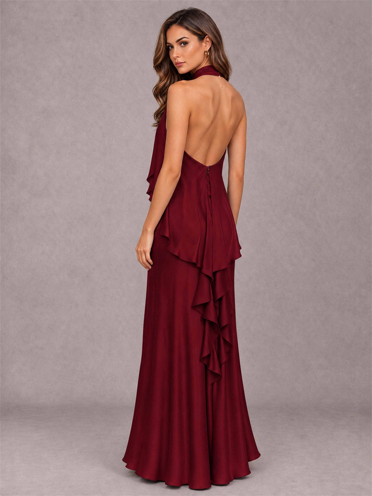 High Neck Sheath Satin Sleeveless Floor-Length Wedding Guest Dress