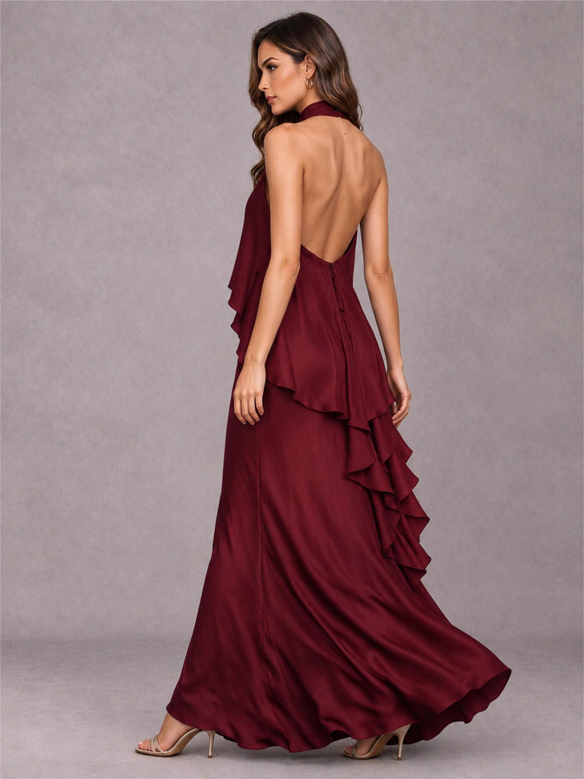 High Neck Sheath Satin Sleeveless Floor-Length Wedding Guest Dress