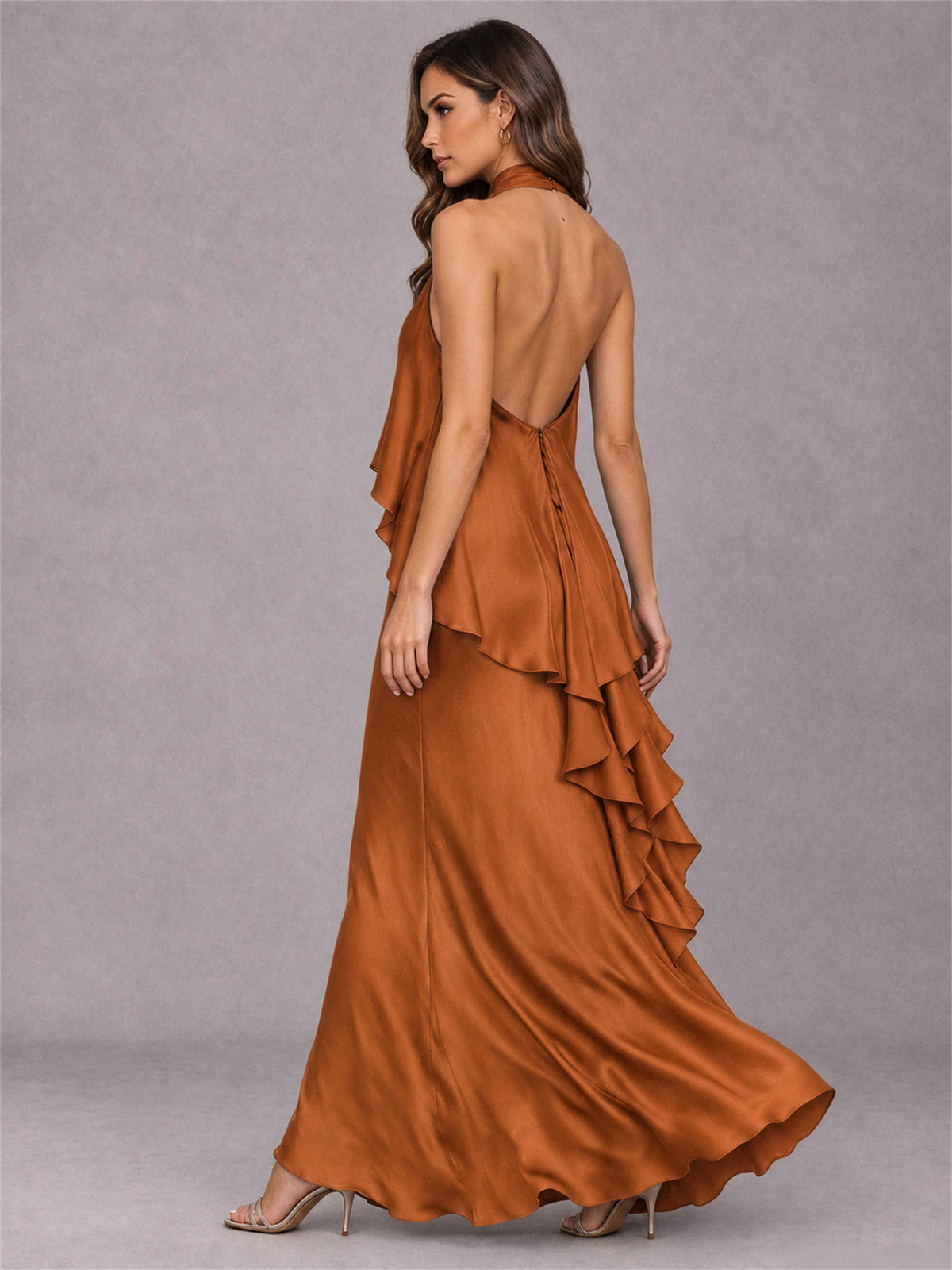 High Neck Sheath Satin Sleeveless Floor-Length Wedding Guest Dress
